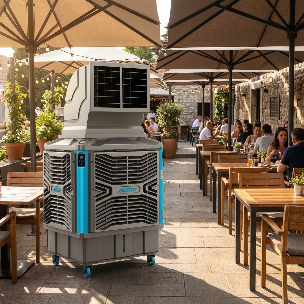 Terrasse de restaurant rafraîchie en été
